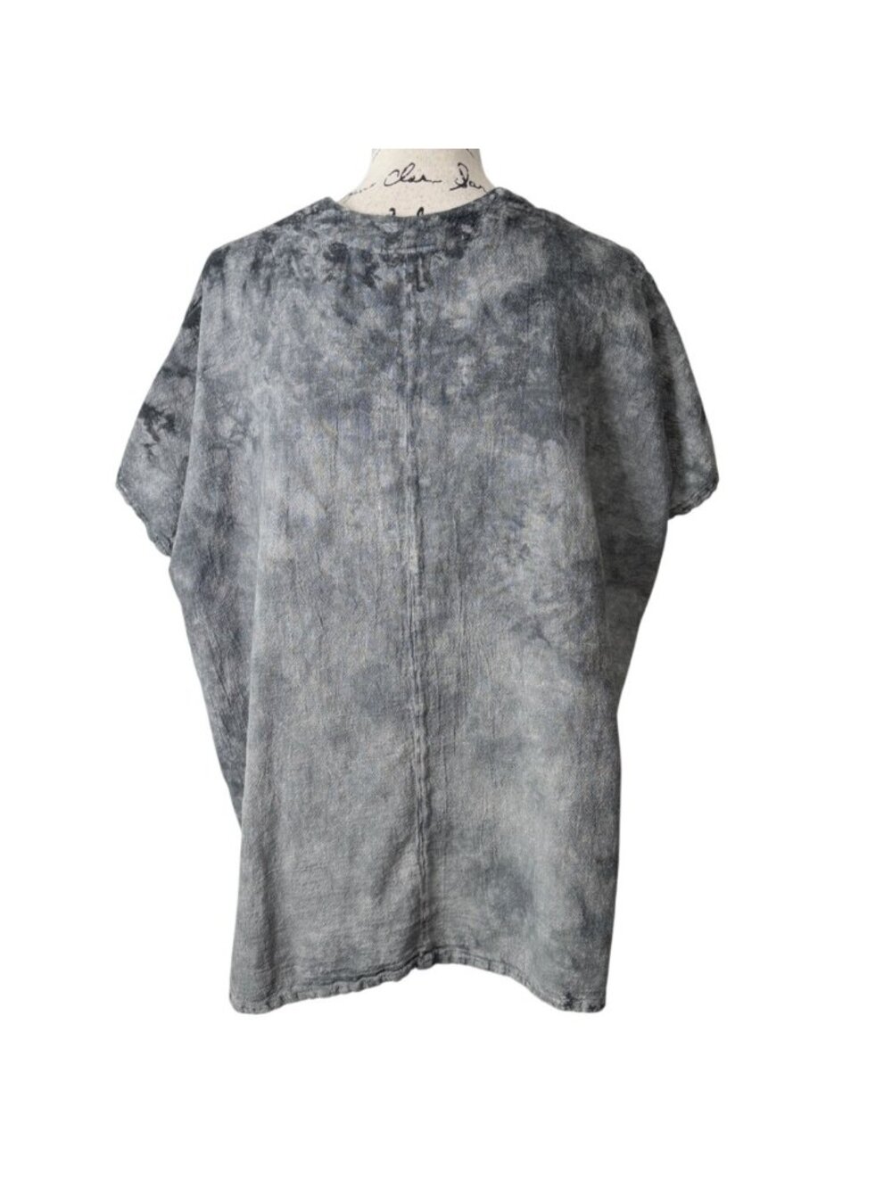 Oh My Gauze Womens Size 3 / XXL Top Short Sleeve Gray Tie-Dye Cotton Lagenlook - Picture 3 of 8